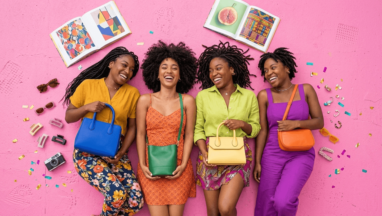 Friends having fun with bags and accessories